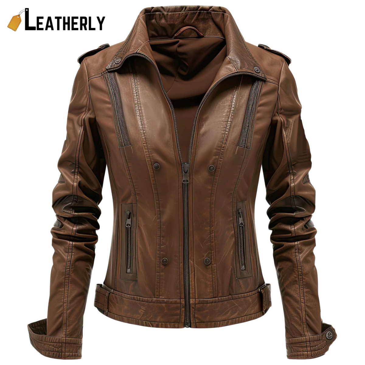 brown biker leather jacket