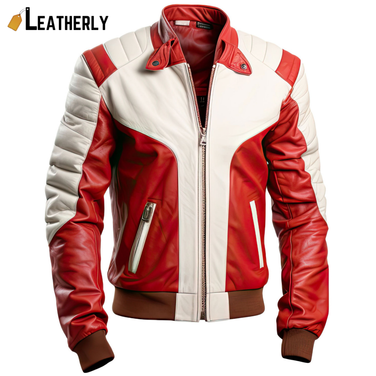 red and white leather jacket