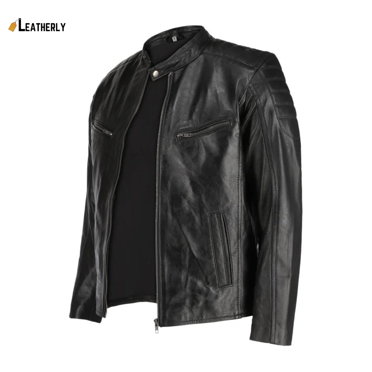 black leather biker jacket