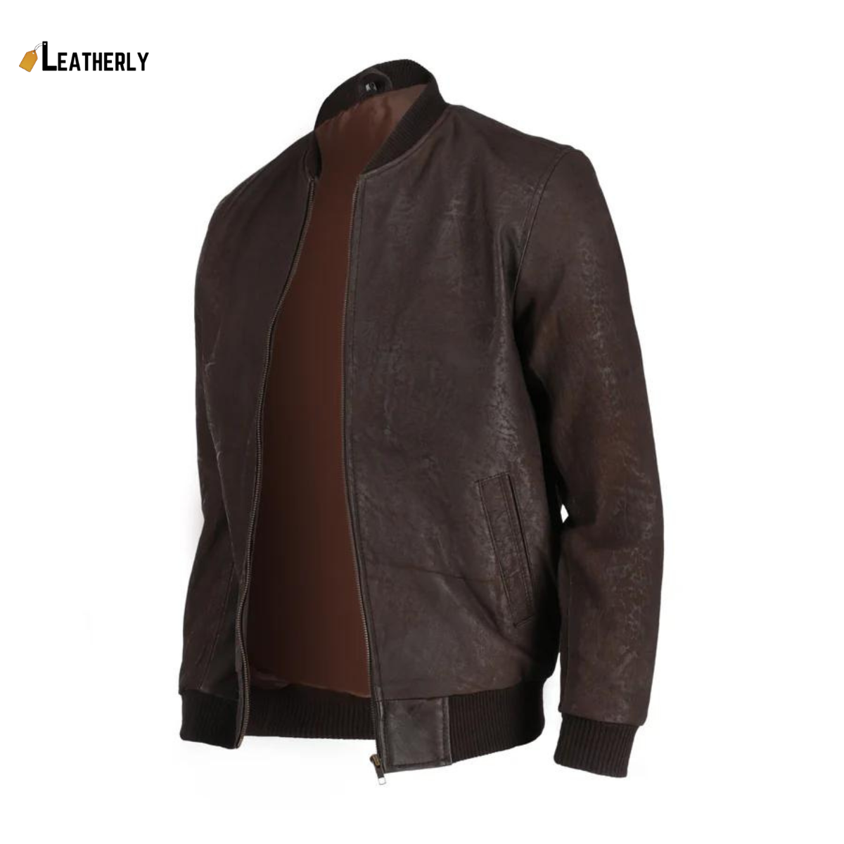 brown leather bomber jacket