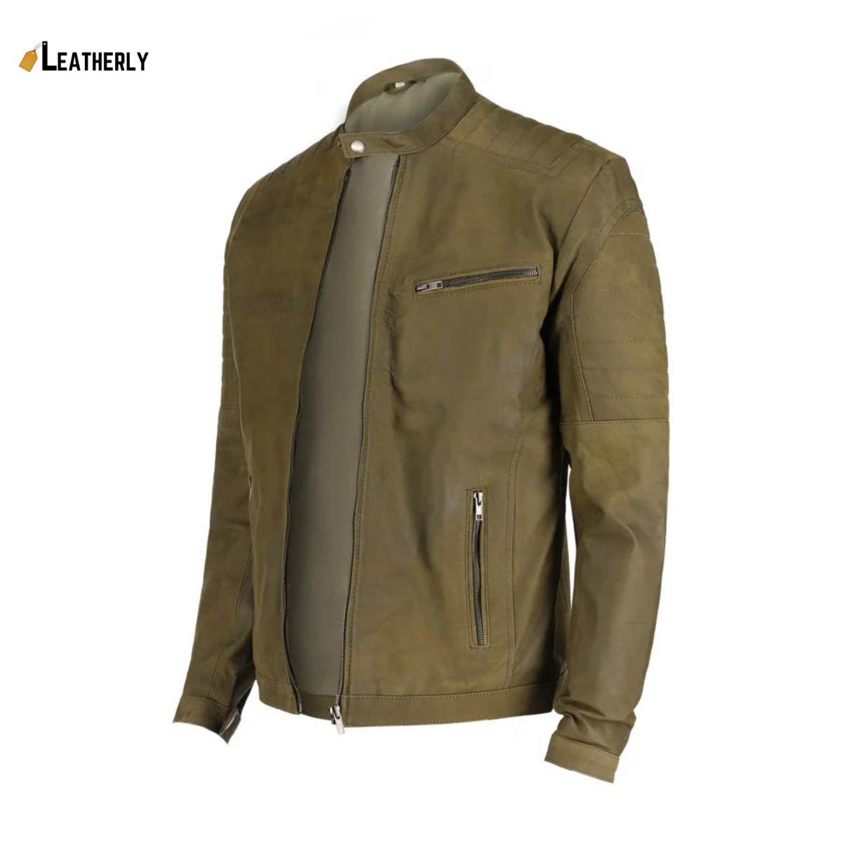 olive green leather jacket