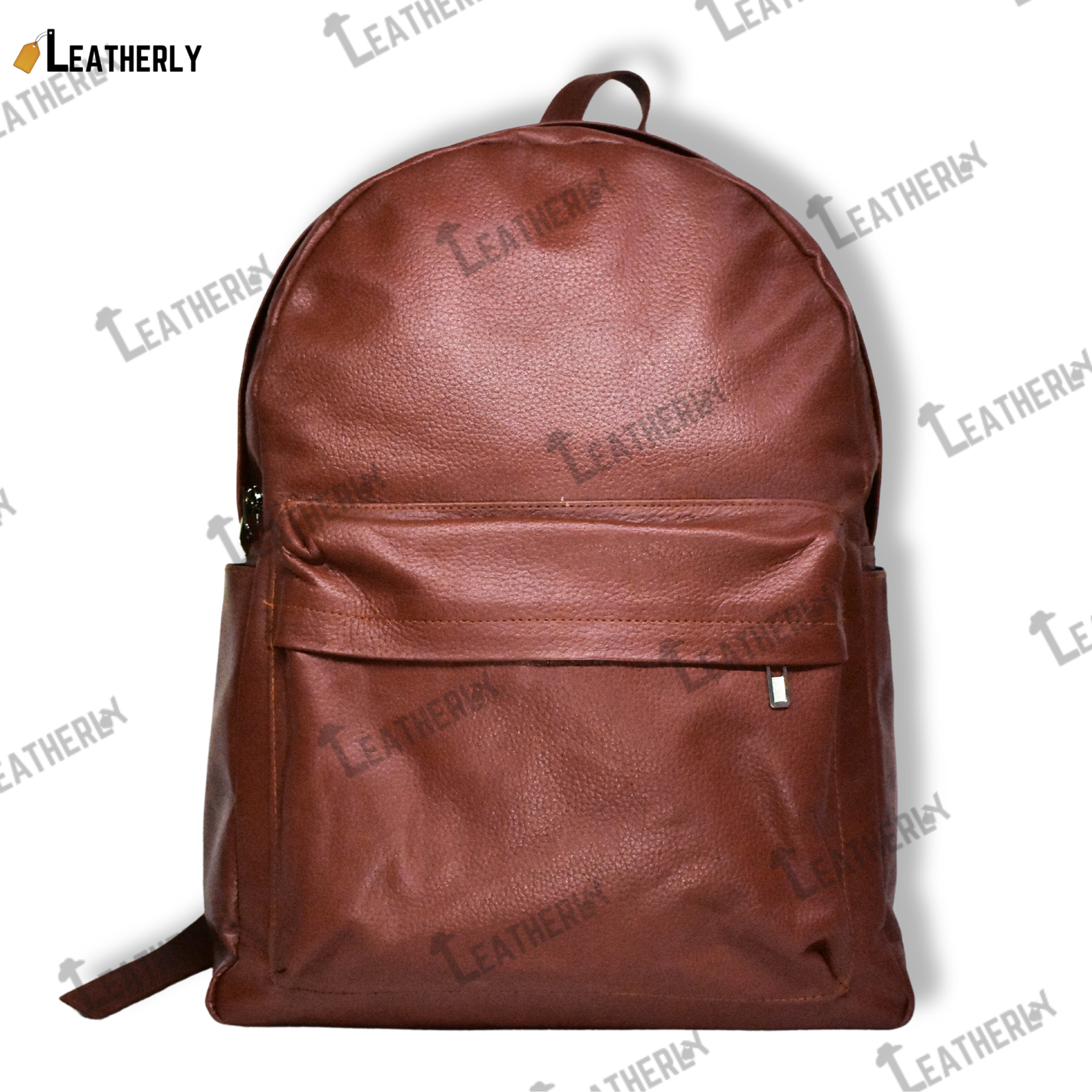 brown leather backpack